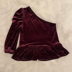 NastyGal Plum Velvet One Shoulder Blouse